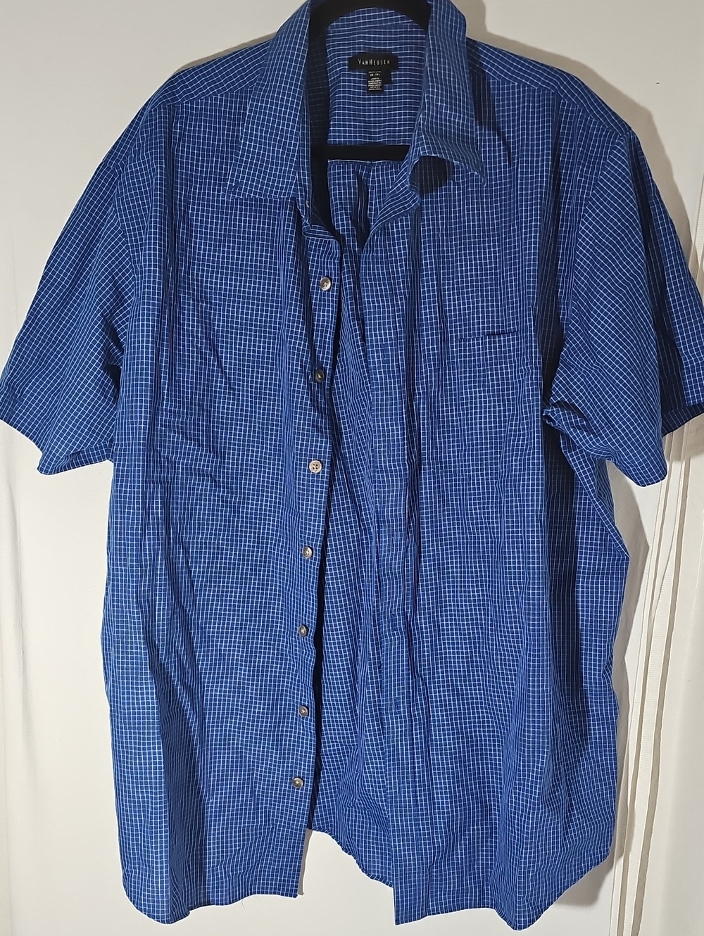 Van Heusen Royal Blue Micro-Check Short Sleeve Button-Down Shirt